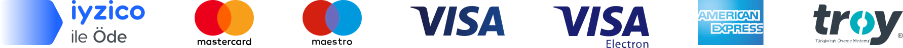 iyzico, Visa, MasterCard, Troy, American Express ödeme ikonları